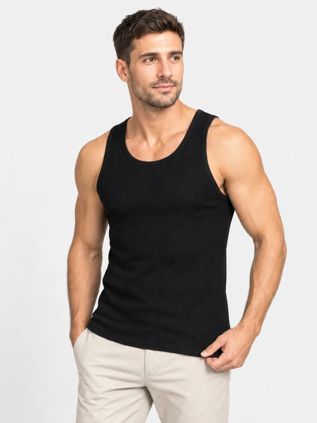 Ripp-Tanktop in Schwarz, weitere Ansicht